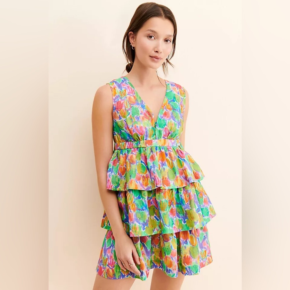 Hope‎ for Flowers by Tracy Reese Floral Printed Tiered Mini Dress Size L